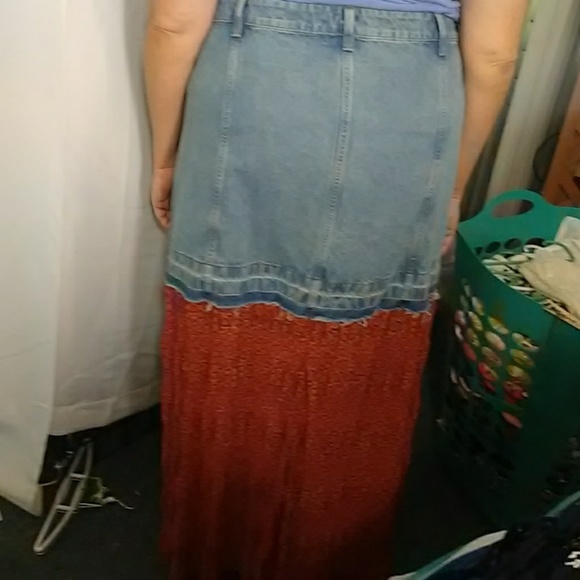 UPCYCLED Denim/Chiffon SKIRT - Picture 3 of 6